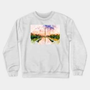 Washington Monument watercolor during dawn Crewneck Sweatshirt